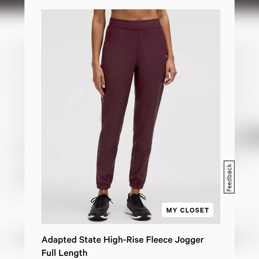 Lululemon Adapted State High-Rise Fleece Jogger 
Full Length Garnet 8